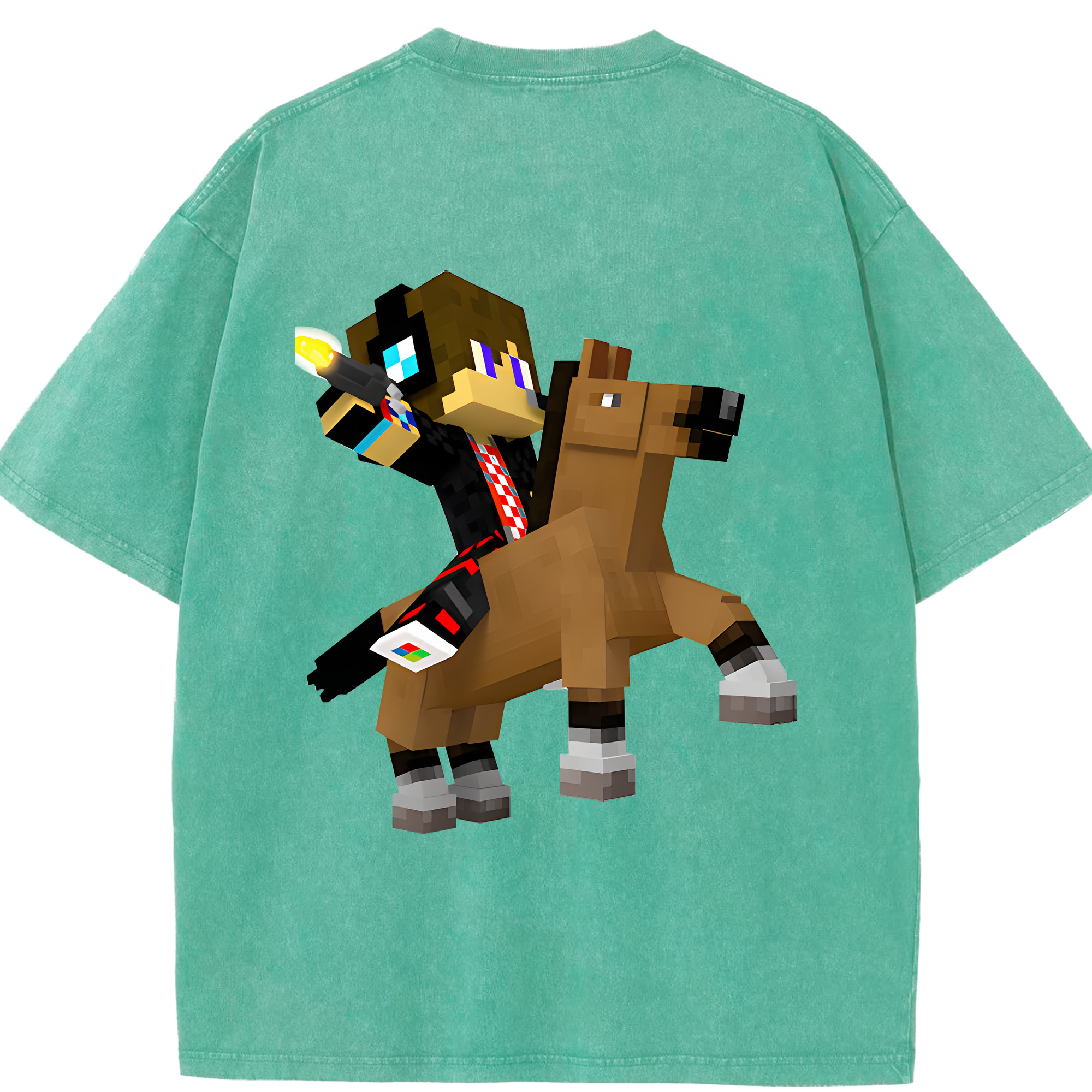 （画像用） マインクラフト ブロックの世界 Minecraft MC Block world 綿100% ヴィンテージ風 半袖Tシャツ（背面プリント）